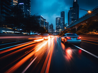 Poster - Night lights blur amidst car traffic, capturing speed and motion