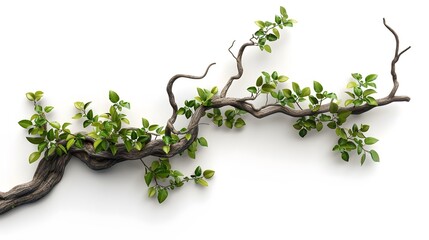 Poster - realistic twisted jungle branch with plant growing isolated on a white background