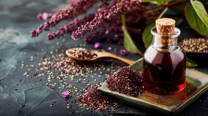 Wall Mural - amaranth essential oil. Selective focus