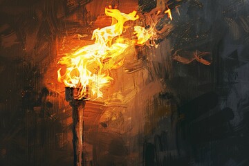 Wall Mural - Painting of a wooden torch fire.