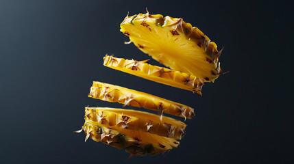 Wall Mural - Flying pineapple in a cut on an isolated black background
