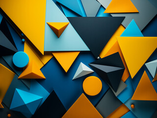 Wall Mural - Graphic background featuring geometric shapes in blue, yellow, and black hues