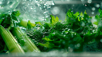 Poster - A close up of a bunch of green vegetables, including celery and parsley