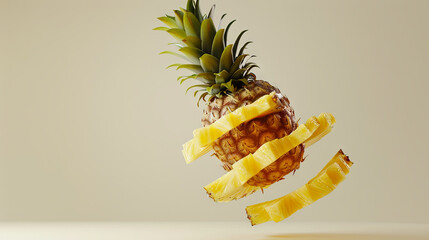 Wall Mural - Flying pineapple in section on a light background