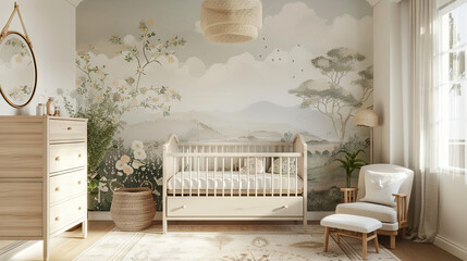 Wall Mural - Children's bright cozy bedroom with a crib and toys