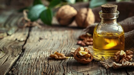 Wall Mural - Brazil nut essential oil close-up. Selective focus