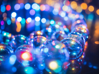 Poster - Multi-color holiday garland, blurred, festive round lights