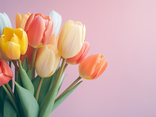 Wall Mural - Vintage-style greeting card featuring tulips on pastel hues