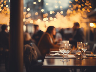 Wall Mural - Customers dine in a restaurant with muted vintage filter