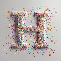 A beautiful Letter H written with beautiful confetti decorations on plain background.