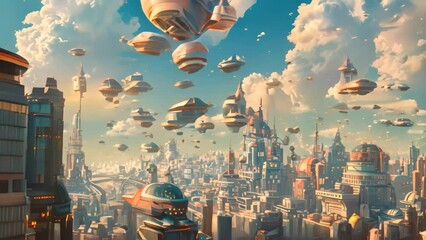 Wall Mural - A futuristic city packed with an array of flying objects zipping through the air, A cityscape filled with hovercraft and anti-gravity vehicles