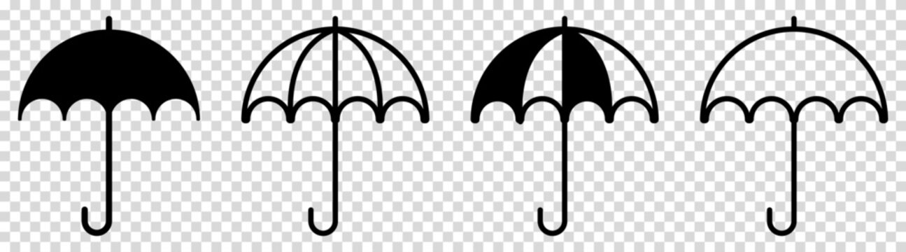 Umbrella icons set. Protection parasol symbol. Vector illustration isolated on transparent background