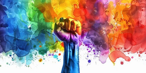 Wall Mural - Pride fist lgbt gay rainbow hand lgbtq flag day fight. 
