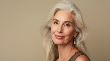 beauty portrait of a mature glamorous woman with grey hair