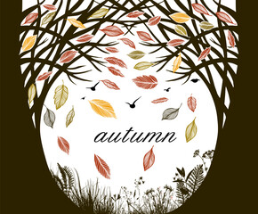 Wall Mural - Autumn trees graphic. Hand drawing. Not AI. Vector illustration