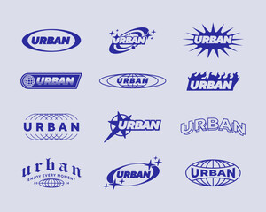 Set streetwear Urban logo ideas for a clothing brand. Design vector typography for t-shirt streetwear clothing y2k style.