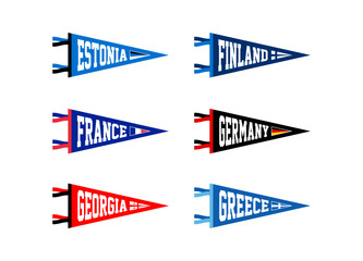 Wall Mural - Vector set sport pennants of countries in Europe. Estonia, Finland, France, Germany, Georgia, Greece