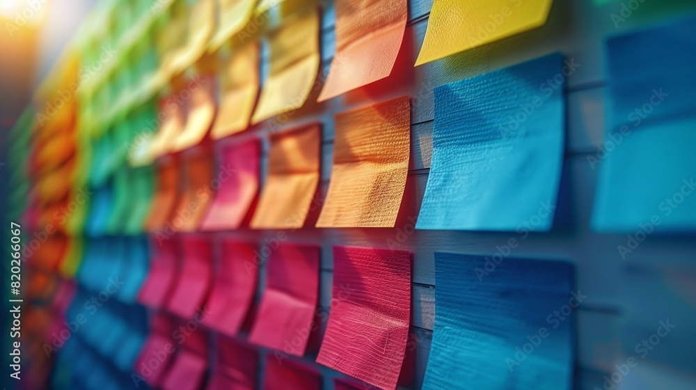 vibrantly colored sticky notes on whiteboard, create concept background ...