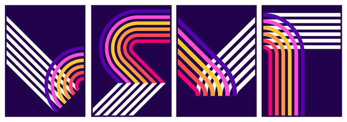 retrofuturism poster design in trend retro line style and neon colors on black dark background. mode