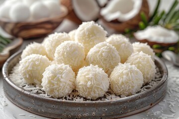 Wall Mural - coconut treats, delight in delectable coconut balls covered in shredded coconut for a tasty indulgence in every crunchy bite