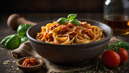 Wall Mural - Tagliatelle Bolognese plate is delicious