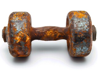 Wall Mural - A rusty dumbbell on a white background.