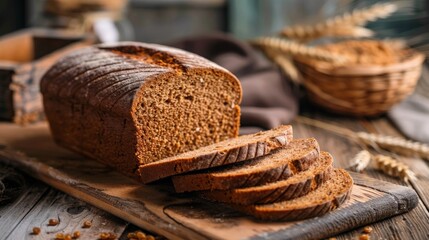 cut malt bread handmade on wooden background, 16:9