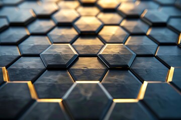 Wall Mural - A close up of a metal hexagonal background.