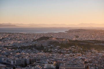 Wall Mural - Panoramic View of Athens and Acropolis of Athens and the Parthenon from Lycabettus Hill at Sunset - Greece