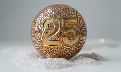 Golden ball with a number 25 on a white background.