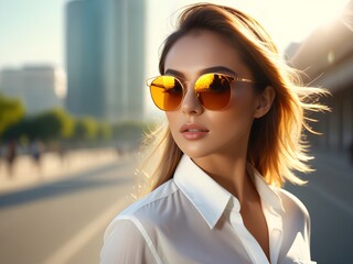 Wall Mural - beautiful young buisness woman wearing sunglasses