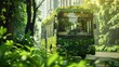 © cvetikmart - Biofuel-powered bus in a green urban setting highlights eco-friendly public transport. Perfect for promoting sustainability and green city infrastructure. Sustainable carbon reduction