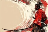 Fototapeta  - portrait of an asian man samurai on an abstract dynamic background. background. on the left there is empty space for text