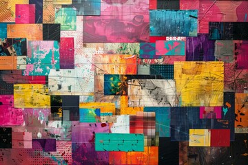 Wall Mural - Close up of vibrant wall filled with colorful squares