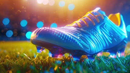 Wall Mural - soccer cleats on grass, capturing the spikes and turf, vibrant color, outdoor stadium lighting realistic