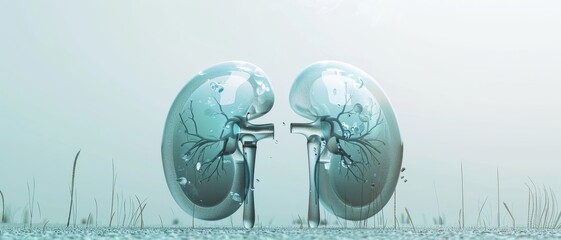 Wall Mural - 3d illustration of healthy kidney in plain background. Copy space for text.