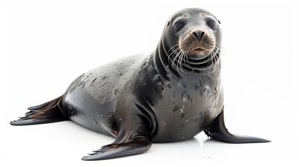 Wall Mural - gray seal sits on a white background. Generative Ai