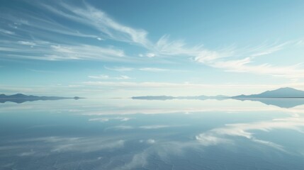 Wall Mural - the curve of the horizon is blurred as the sky and earth merge in the reflection on salar de uyuni.