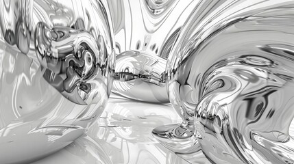 Wall Mural - fluid mental, water, white, silver, mirror, infinity, futurism, science fiction, background, extreme