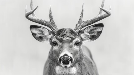 Hunting deer head, vintage monochrome, white background