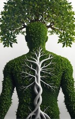 Human development and growth of personality and character in development as a medical icon of health as a tree with branches and green leaves in the shape of a persons anatomical body on white.s
