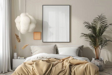Wall Mural - Mockup frame in cozy bedroom interior background 3d render