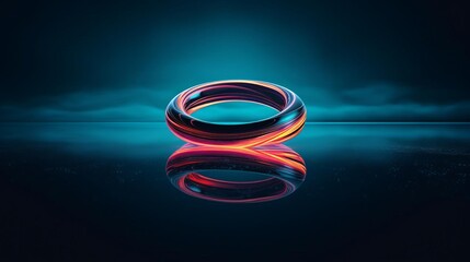 Wall Mural - Floating neon ring on a dark background