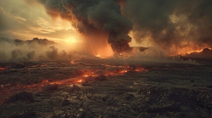 Wall Mural - as lava pours down it leaves behind a barren and desolate landscape in its wake.