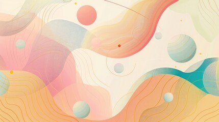 Wall Mural - Abstract background with a colorful gradient and floating spheres, simple lines and shapes, pastel colors, vector illustration design for print on demand products