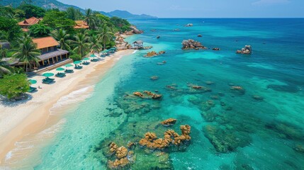 Wall Mural - Overhead perspective of the serene beaches of Koh Samui