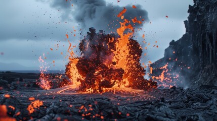 Wall Mural - the unique combination of ash and lava creates an electrifying scene in the wake of a volcanos fury.