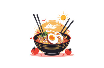 Wall Mural - Ramen noodles asian food vector illustration