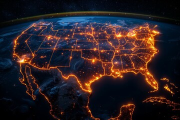 Wall Mural - a map of the united states is lit up with orange lights