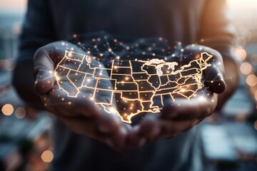 Wall Mural - A person is holding a map of the United States in their hands